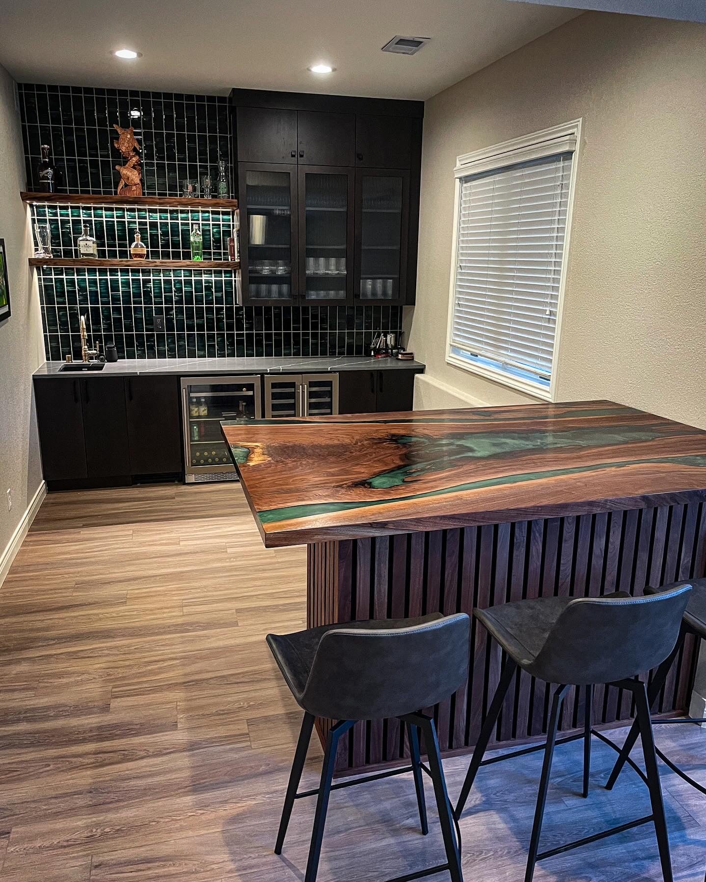 Black Walnut River Table Bar Top with Slat wall